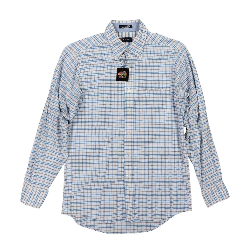 Chaps Button Down Shirt Mens M Blue Excellent Plaid Long Sleeve Classic Fit